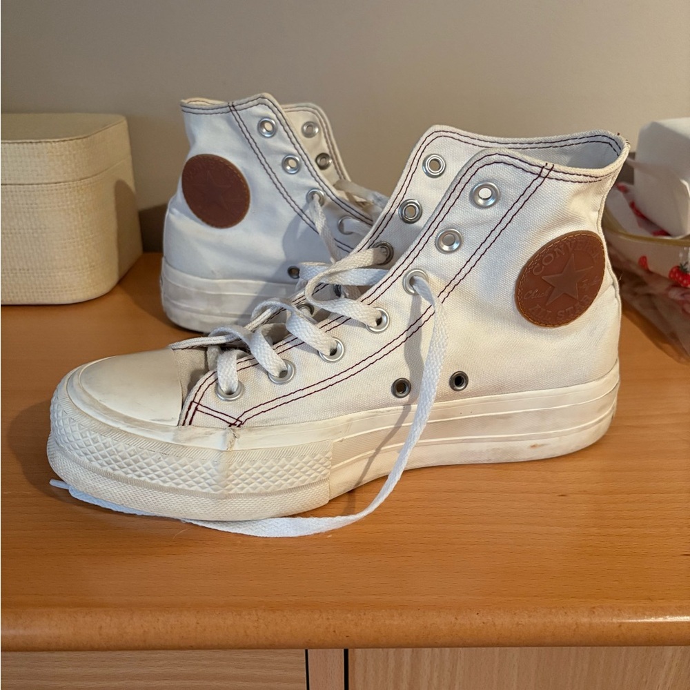 Off White Converse Platform High-Top Sneakers Wit… - image 2